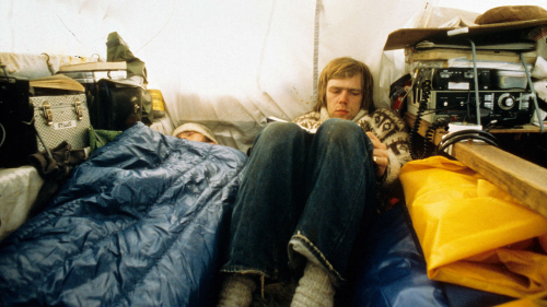 Arthur and George cramped inside tent