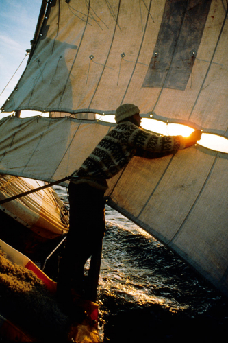 George adjusting sail bonnet
