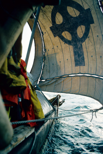 Tim taking sunsight from bow - vert