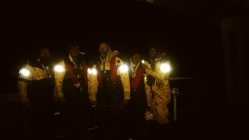 On the deck of the California Galaxy after evacuating the raft