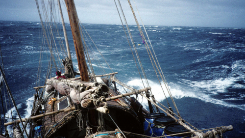 Storm lashed in the Pacific 100 miles from land
