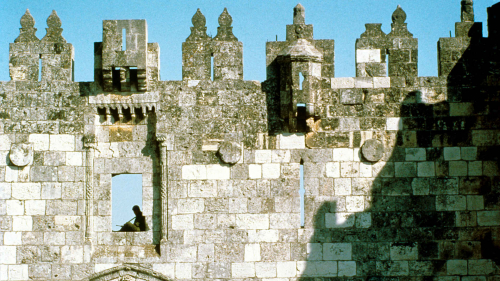 Israeli soldier on the ramparts of Jerusalem