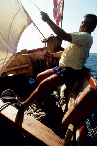 Emergency steering by headsail