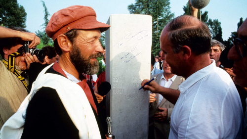 Signing the marker commemorating arrival at Colchis