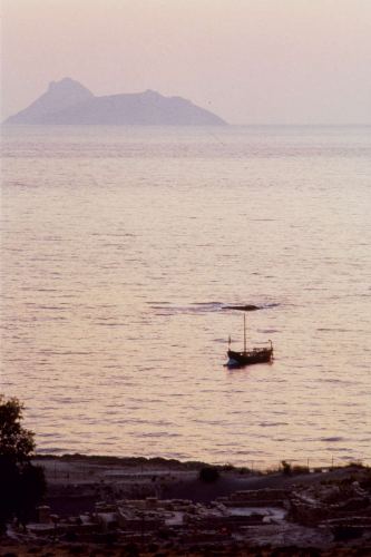 Argo anchored off island