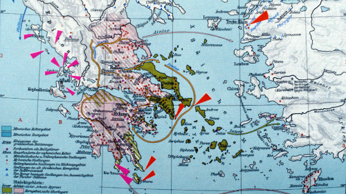 Map of bronze age aegean with markers